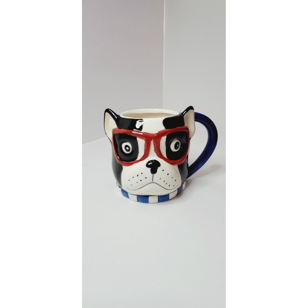 Coffee Tea Mug French Bulldog mug cup with glasses RARE Belle Maison K7